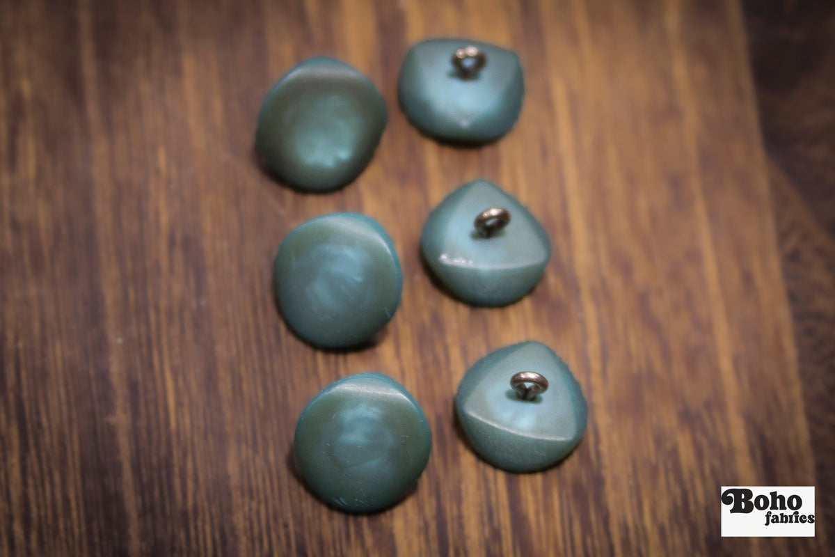 Vintage Teal Shank Buttons. 26L (16.5mm / 5/8"). Set of 6 - Boho Fabrics - Buttons & Snaps