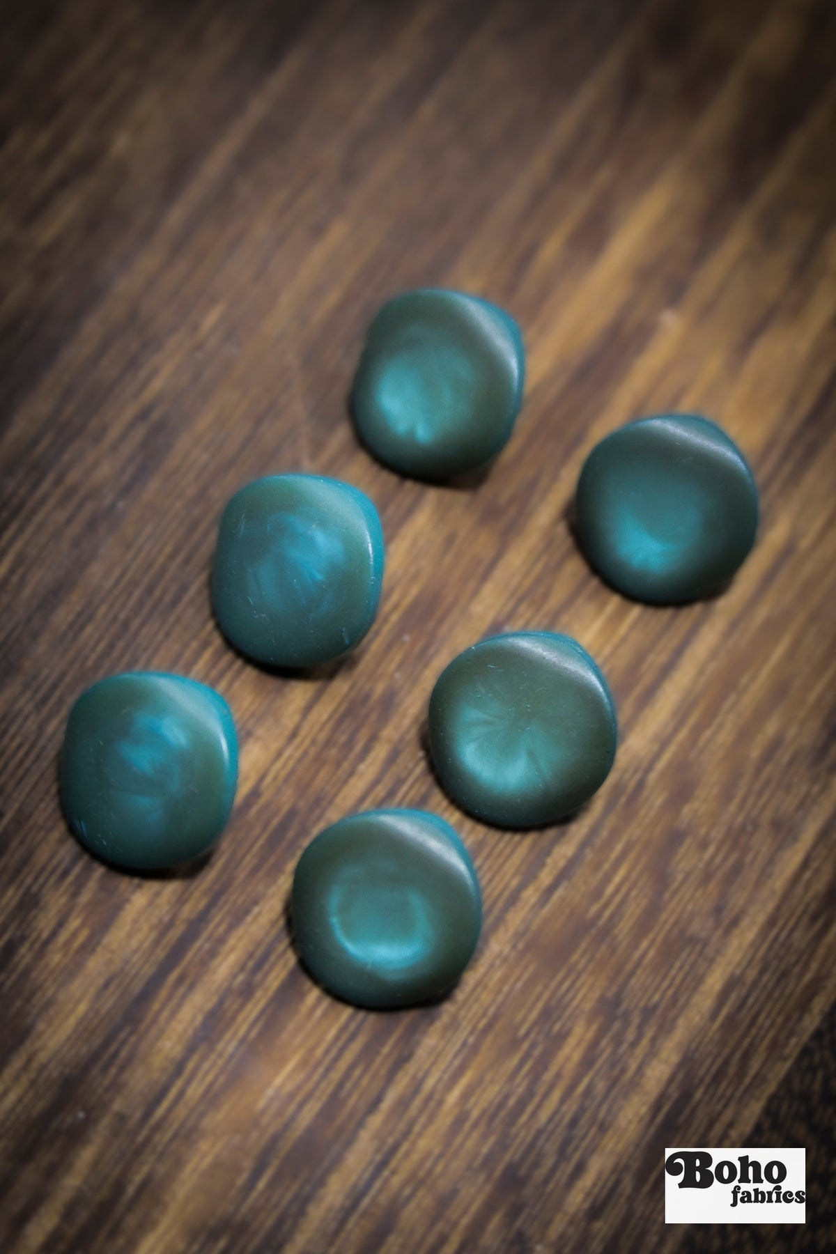 Vintage Teal Shank Buttons. 26L (16.5mm / 5/8"). Set of 6 - Boho Fabrics - Buttons & Snaps