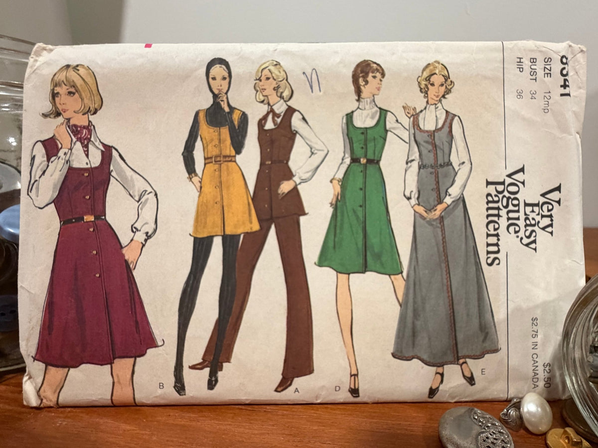 Vogue Sewing Pattern #8341 — Jumper, Tunic & Pants, Size 12, Bust 34, Vintage 1970s - Boho Fabrics - Sewing Patterns