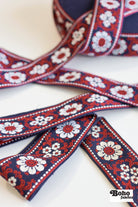 Volkslied Floral in Navy. Vintage Jacquard Woven Trim, 2.25" TRIM - 070 - Boho Fabrics - Trims