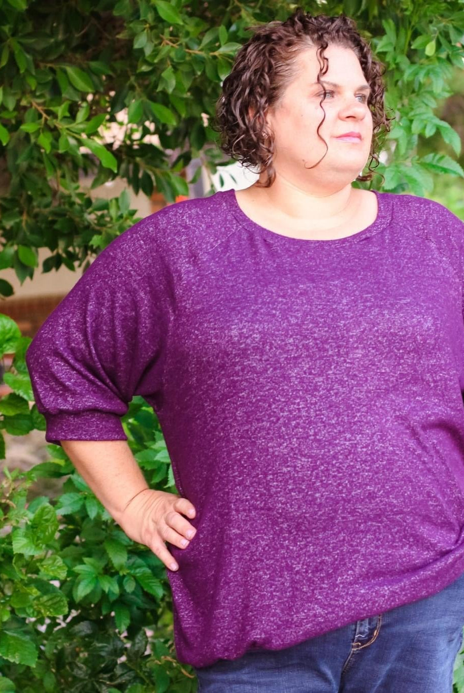 Warm Plum Purple Brushed Sweater Knit - Boho Fabrics