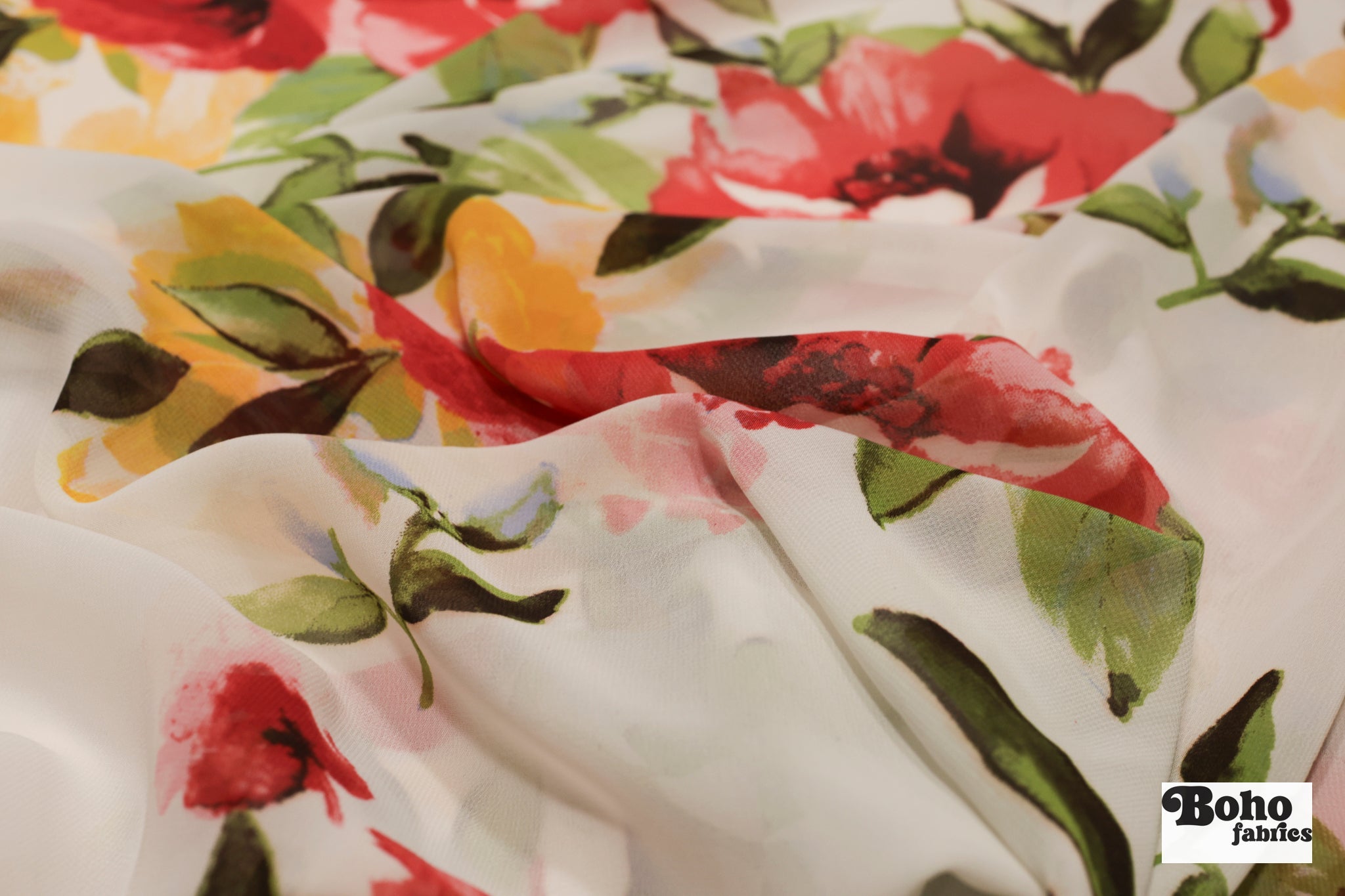 Watercolor Floral Chiffon Woven Fabric - Boho Fabrics - Chiffon, Woven
