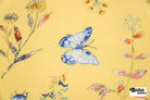 Whimsical Blue Butterfly Garden on Yellow Rayon Crepe Woven Fabric - Boho Fabrics - Crepe, Woven