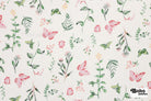 Whimsical Pink Butterfly Garden on White Rayon Crepe Woven Fabric - Boho Fabrics - Crepe, Woven
