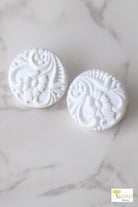 White, Art Nouveau Florals, Shank Buttons. Available in 15mm, 18mm, 20mm, 25.5mm - Boho Fabrics