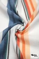White Blue & Orange Multicolor Striped Cotton Shirting Woven Fabric - Boho Fabrics - Woven, Fabric