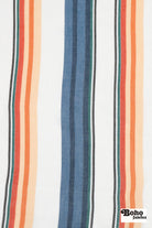 White Blue & Orange Multicolor Striped Cotton Shirting Woven Fabric - Boho Fabrics - Woven, Fabric