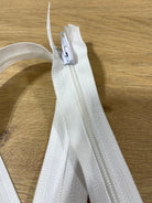 White Coil Separating Zipper - 40" 5 with Low - Profile White Pull (Deadstock) - Boho Fabrics - Zippers