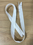 White Coil Separating Zipper - 40" 5 with Low - Profile White Pull (Deadstock) - Boho Fabrics - Zippers