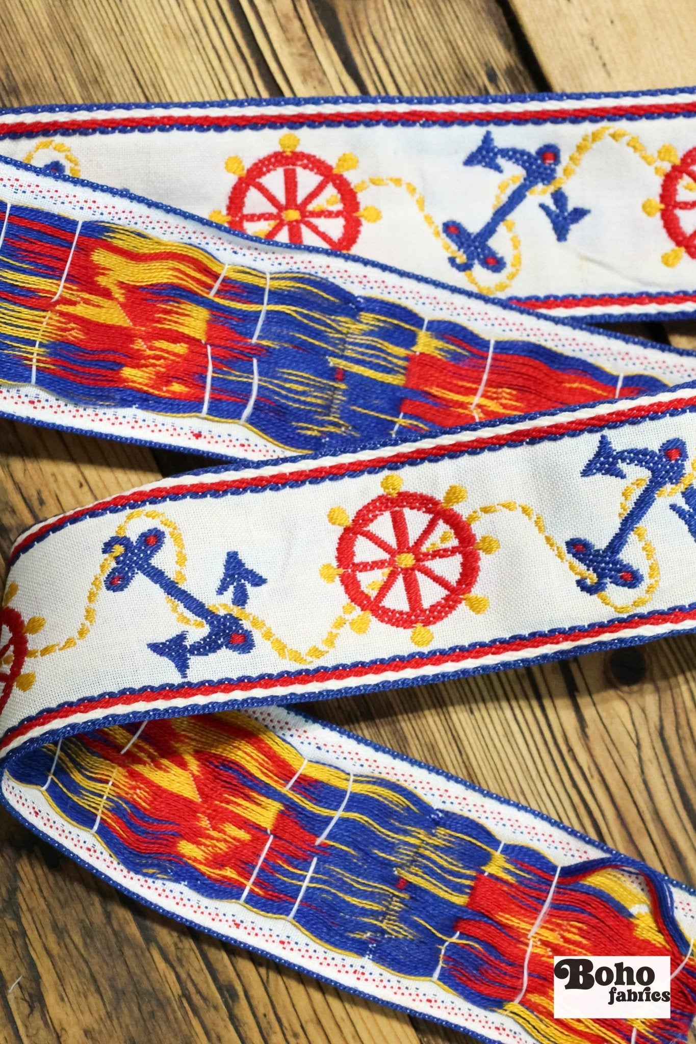 White Nautical, 2" White Jacquard Woven Trim. TRIM - 010 - Boho Fabrics - Trims