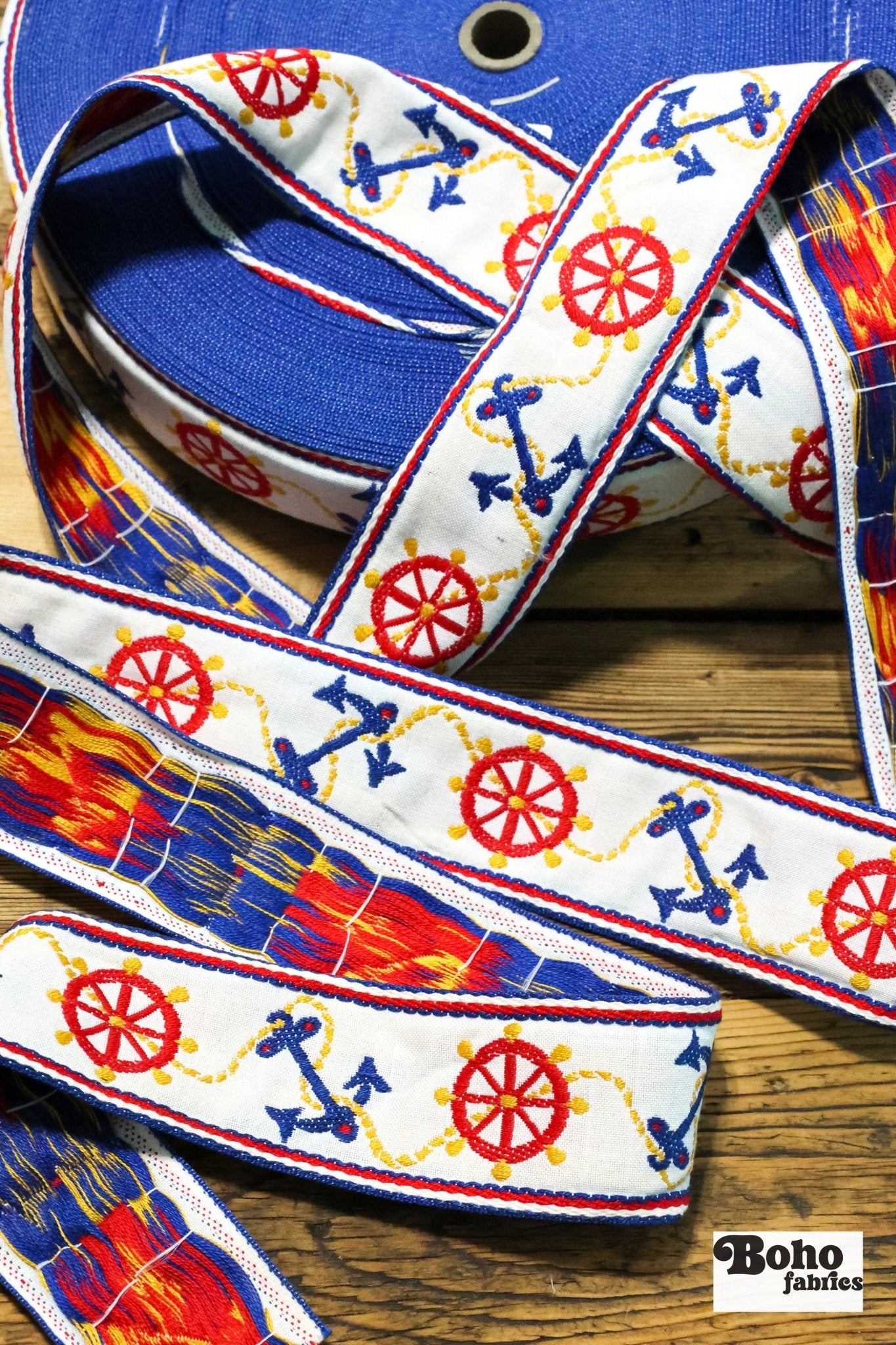 White Nautical, 2" White Jacquard Woven Trim. TRIM - 010 - Boho Fabrics - Trims