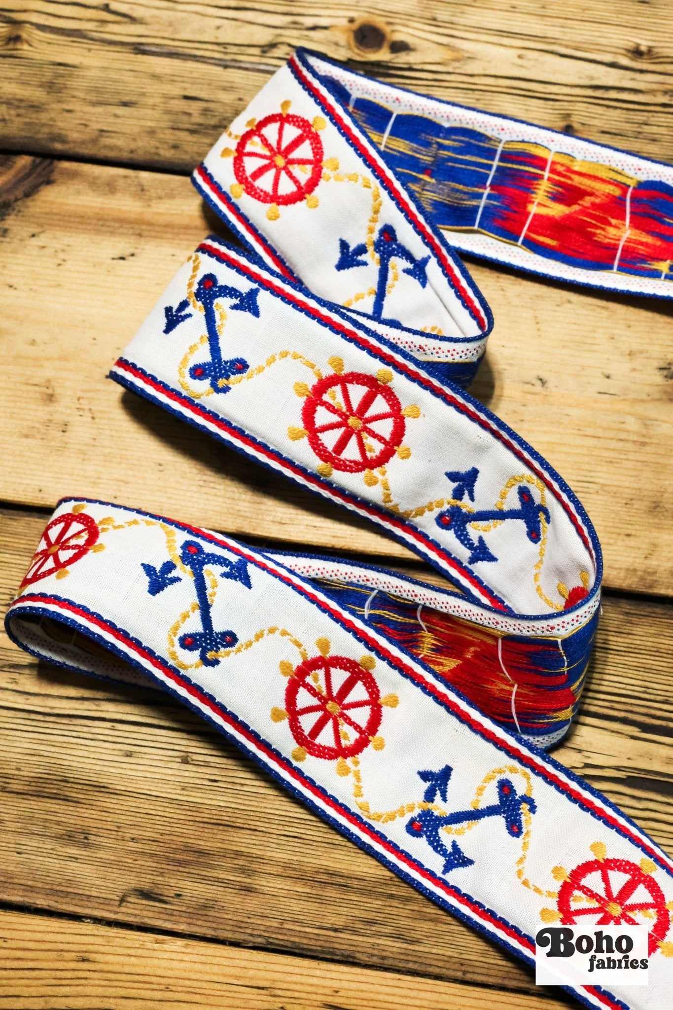 White Nautical, 2" White Jacquard Woven Trim. TRIM - 010 - Boho Fabrics - Trims