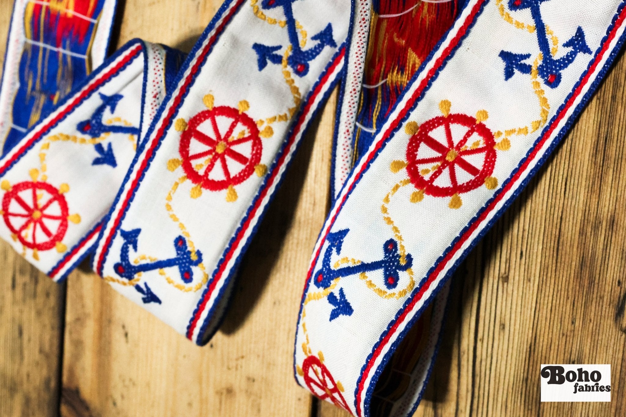 White Nautical, 2" White Jacquard Woven Trim. TRIM - 010 - Boho Fabrics - Trims