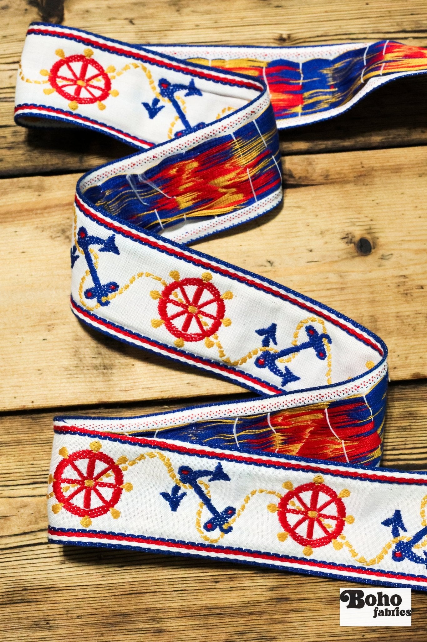 White Nautical, 2" White Jacquard Woven Trim. TRIM - 010 - Boho Fabrics - Trims