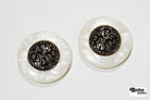 White Pearl & Gold Filigree 2-Hole Plastic Buttons. 40L (25mm / 1") - Boho Fabrics - Buttons & Snaps