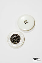 White Pearl & Gold Filigree 2-Hole Plastic Buttons. 40L (25mm / 1") - Boho Fabrics - Buttons & Snaps