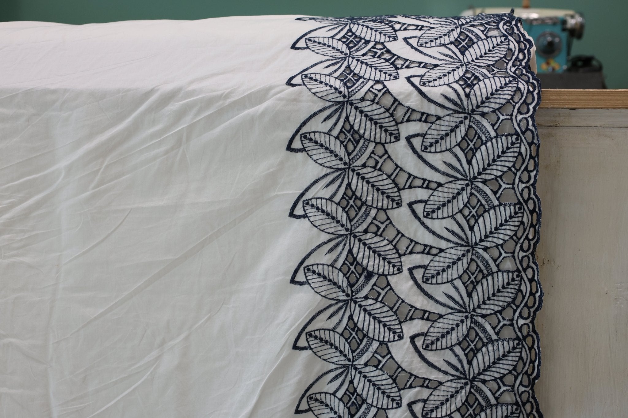 White, Retro Tropic Embroidered Florals, Cotton Woven Fabric - Boho Fabrics - Shirting, Woven