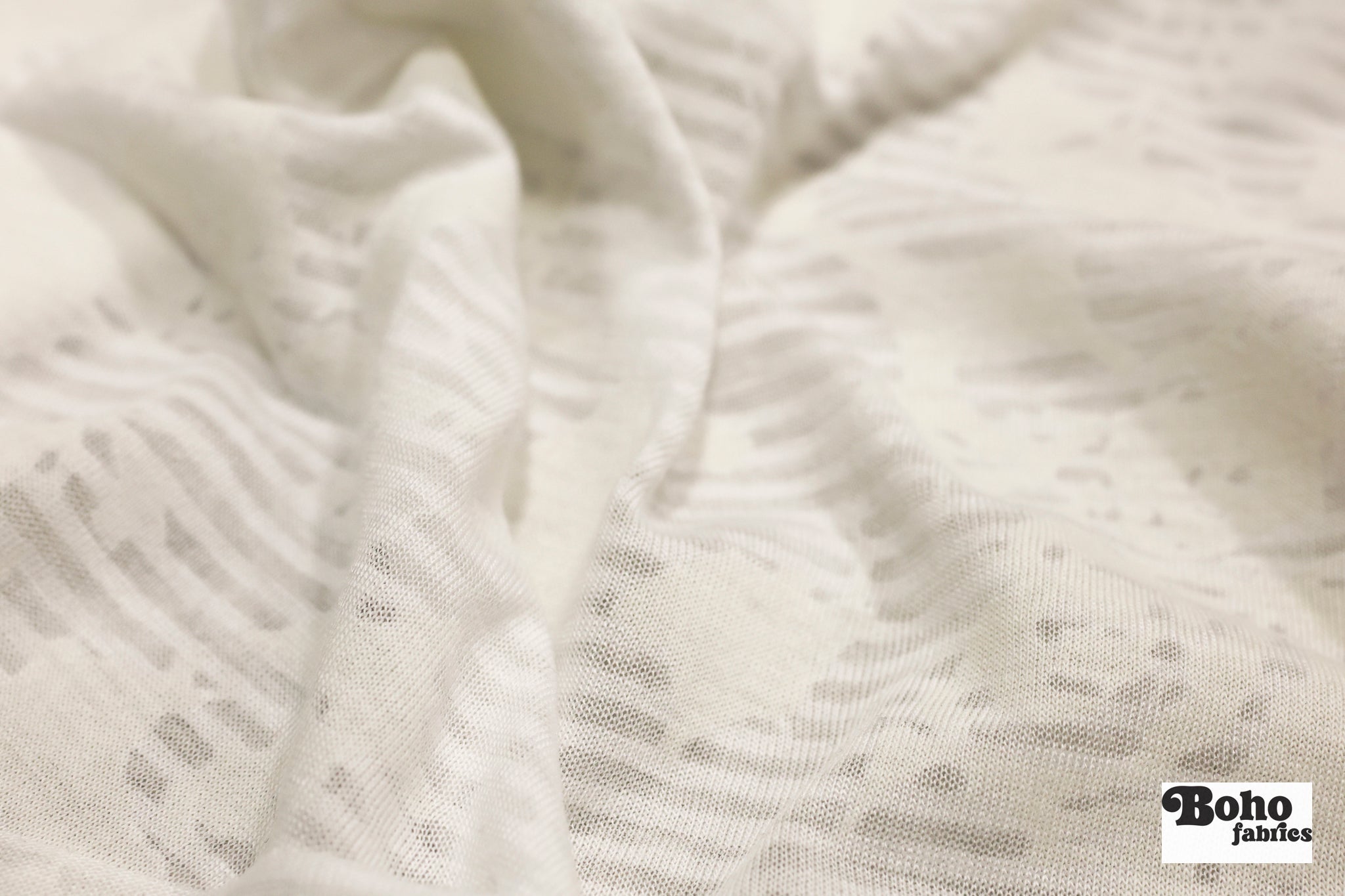 White Striped Floral Burnout Jersey Knit Fabric - Boho Fabrics - Jersey Knit Printed Fabric
