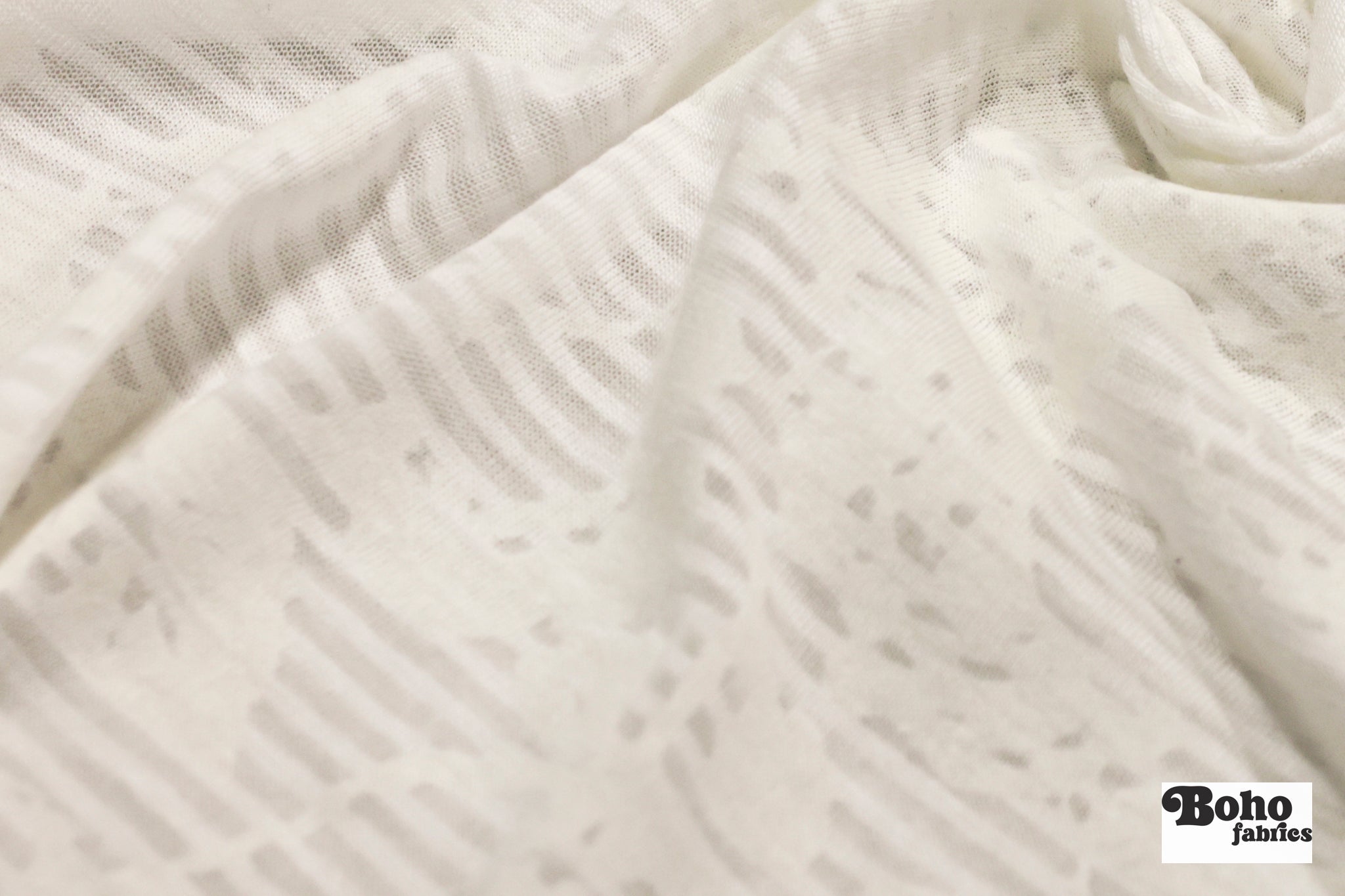 White Striped Floral Burnout Jersey Knit Fabric - Boho Fabrics - Jersey Knit Printed Fabric