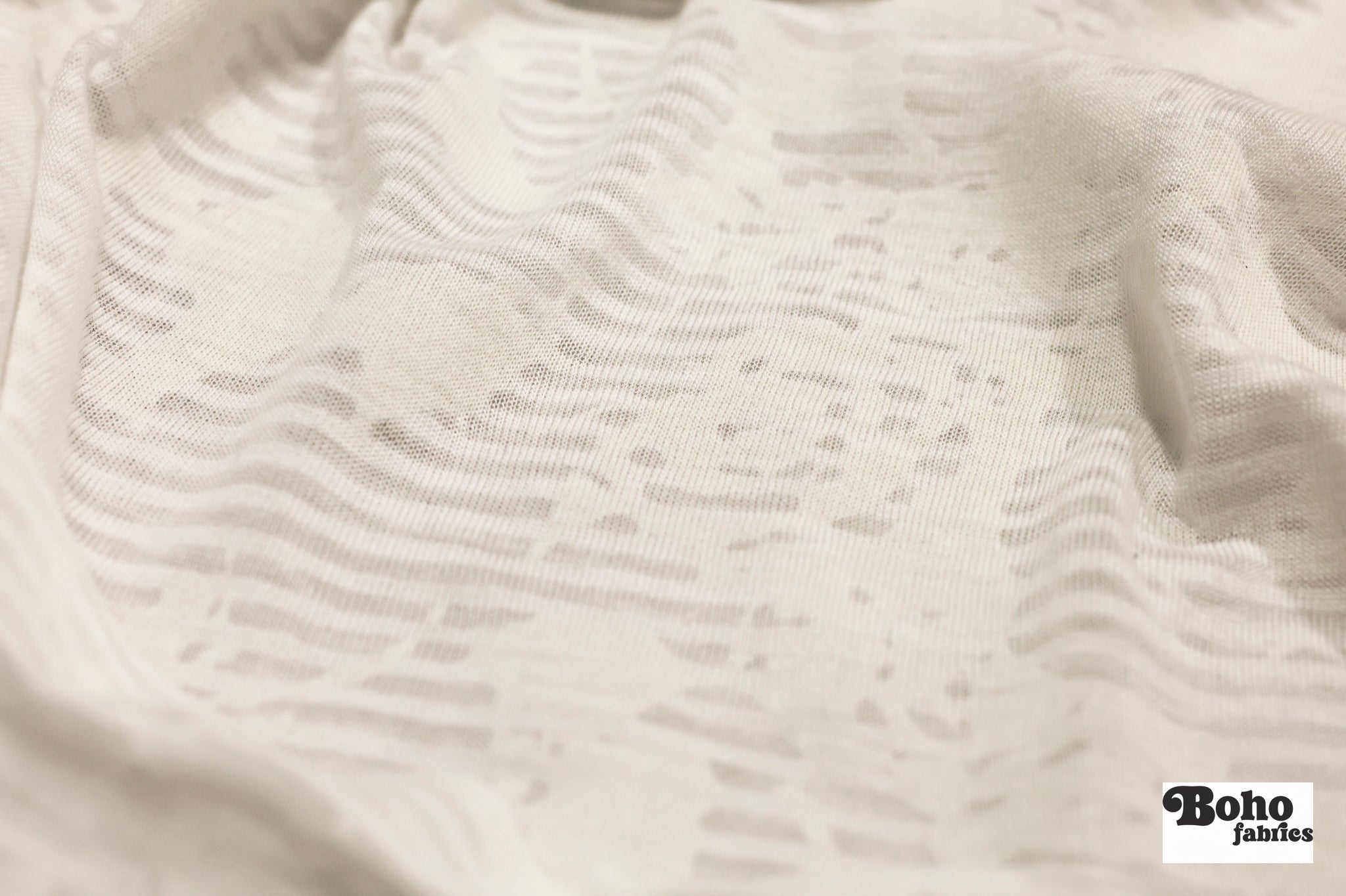 White Striped Floral Burnout Jersey Knit Fabric - Boho Fabrics - Jersey Knit Printed Fabric