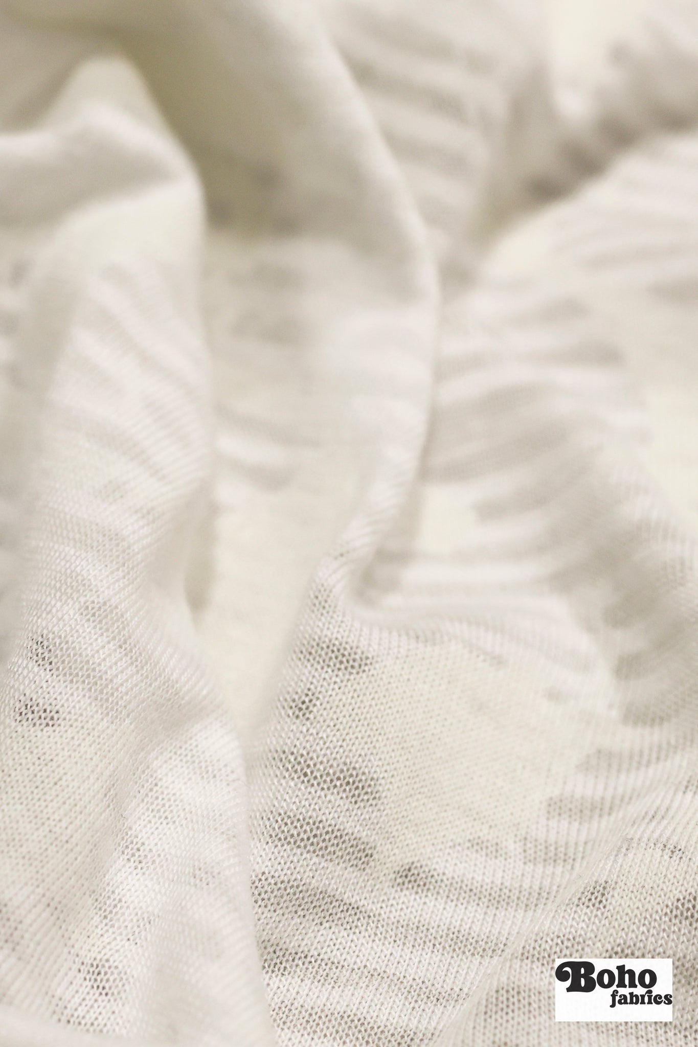 White Striped Floral Burnout Jersey Knit Fabric - Boho Fabrics - Jersey Knit Printed Fabric