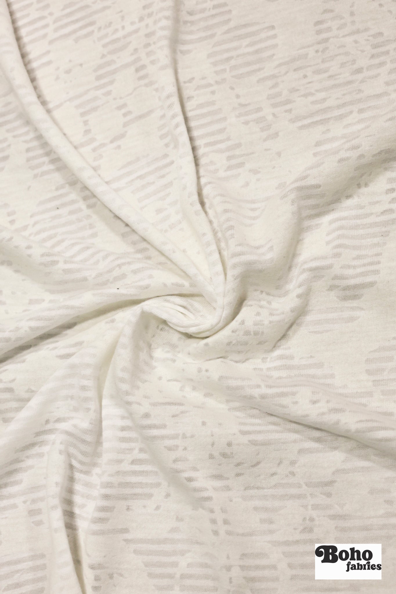 White Striped Floral Burnout Jersey Knit Fabric - Boho Fabrics - Jersey Knit Printed Fabric