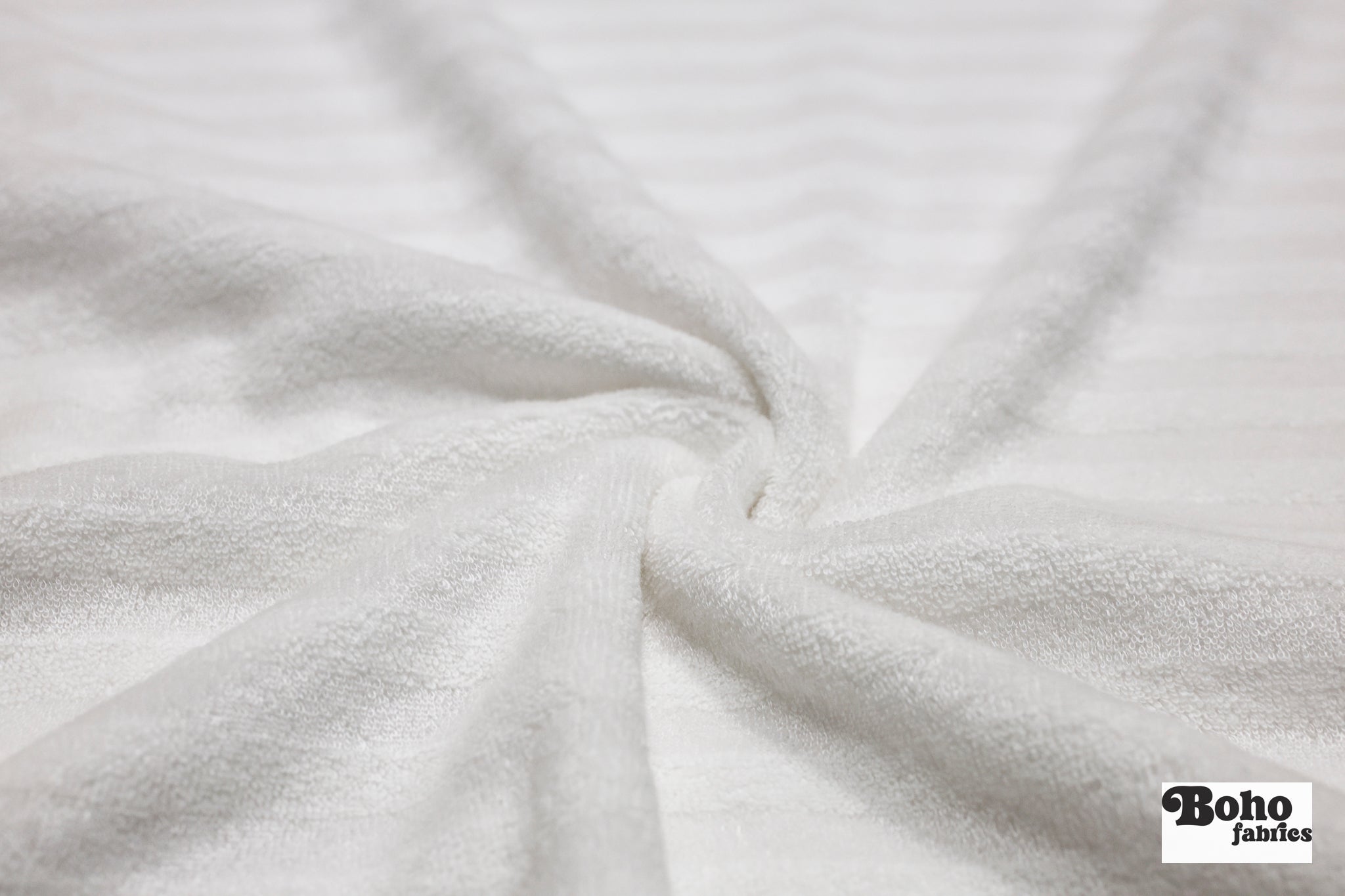 White Striped Terry Cloth Knit Fabric - Boho Fabrics - French Terry Solid Knit