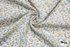 White with Ditsy Blue & Yellow Flowers Rayon Crepe Woven Fabric - Boho Fabrics - Crepe, Woven