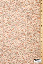 White with Tan Florals Crinkle Woven Fabric - Boho Fabrics - Woven Fabric