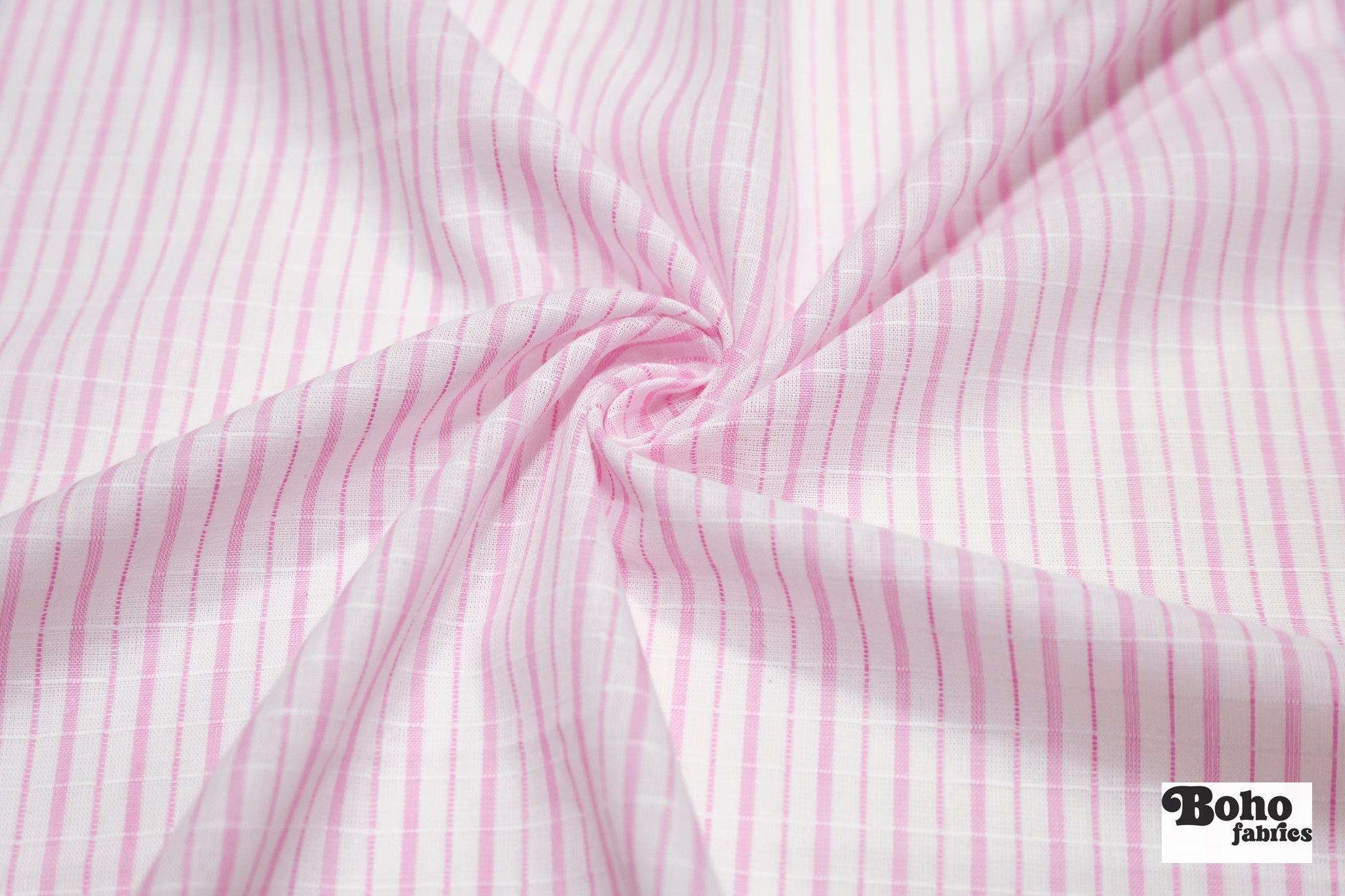 White with Thin Pink Stripes Lightweight Textured Cotton Woven Shirting Fabric - Boho Fabrics - Woven, Fabric