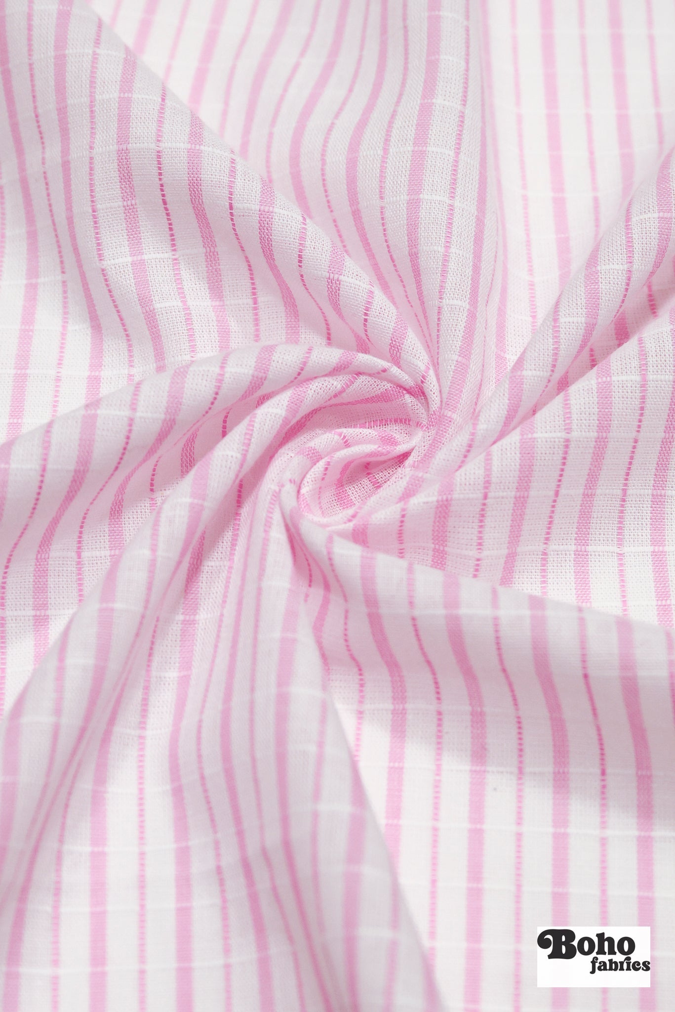 White with Thin Pink Stripes Lightweight Textured Cotton Woven Shirting Fabric - Boho Fabrics - Woven, Fabric
