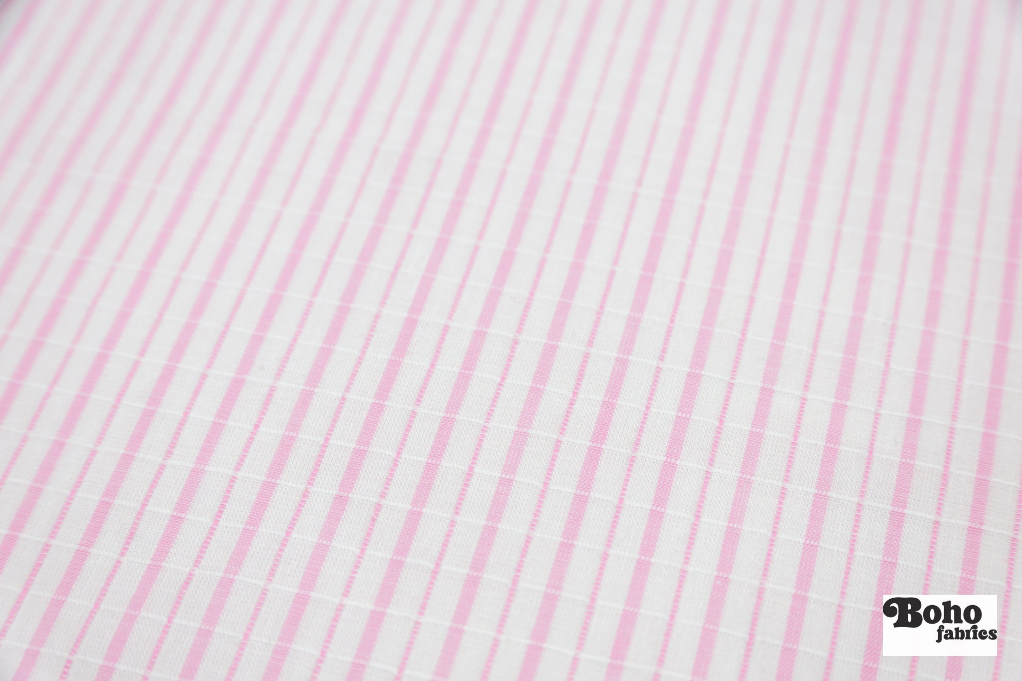 White with Thin Pink Stripes Lightweight Textured Cotton Woven Shirting Fabric - Boho Fabrics - Woven, Fabric