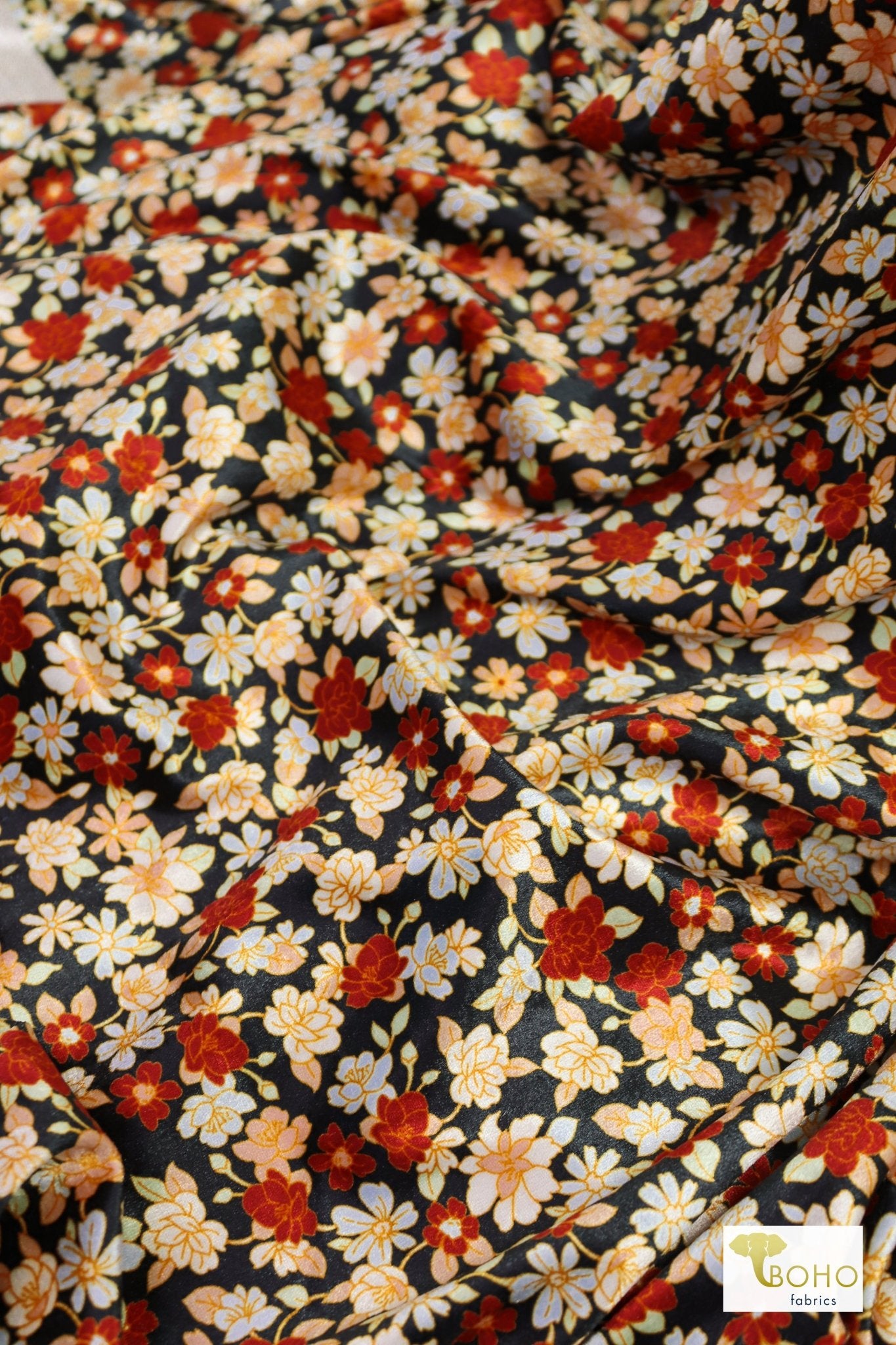 Winter Blooms, Stretch Velvet Print - Boho Fabrics