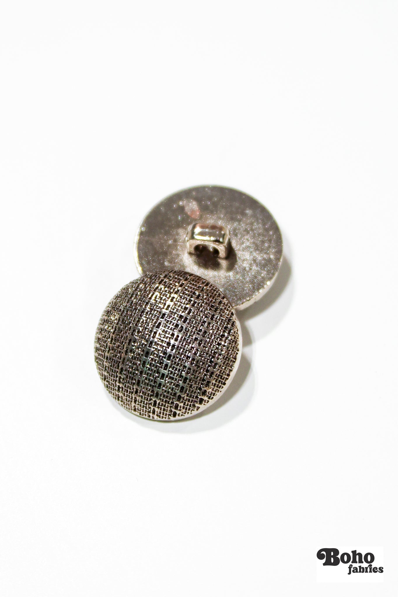 Woven Silver Plastic Dome Shank Buttons. 28L (18mm / 11/16"), 34L (21mm / 7/8") - Boho Fabrics - Buttons & Snaps
