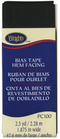 Wrights Black Bias Tape Hem Facing 1 7/8” wide, 2.5 yd. - Boho Fabrics - Bias & Hem Tapes