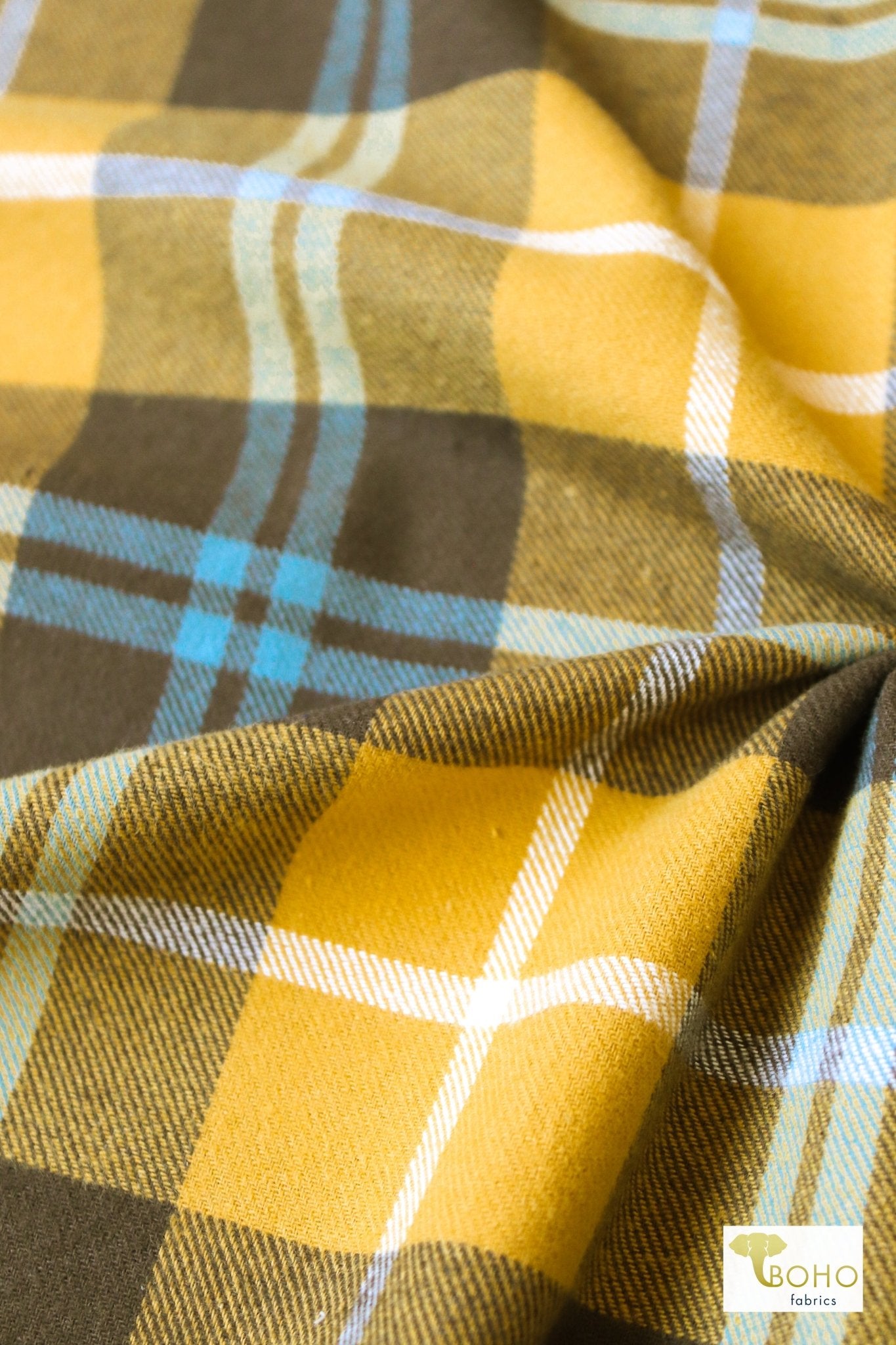 Yellow Plaid Flannel, Woven Print - Boho Fabrics