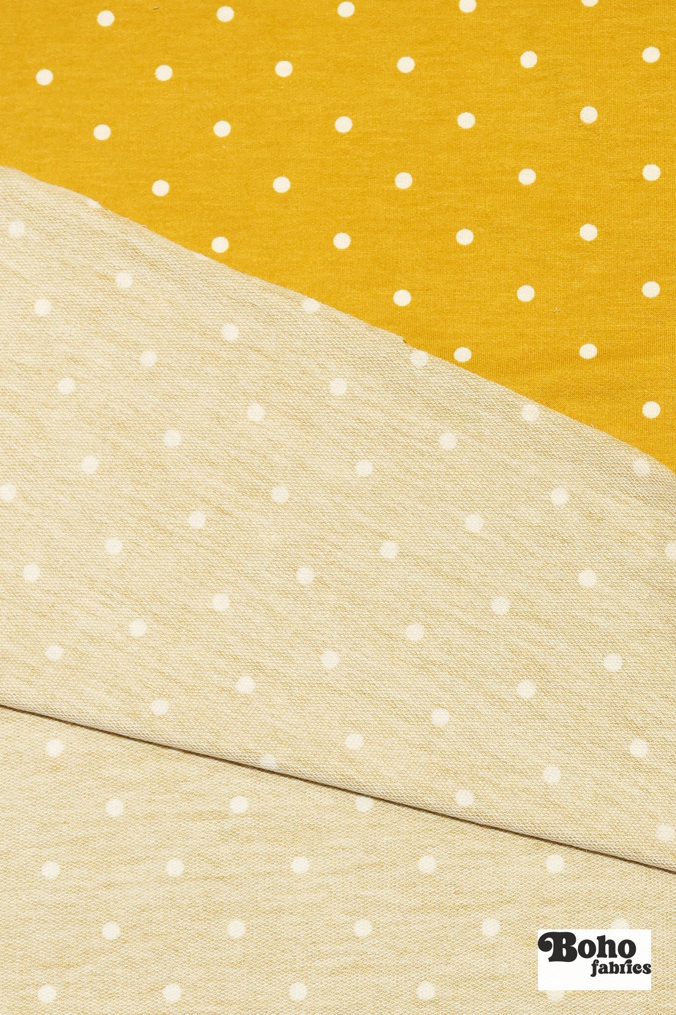 Yellow Polka Dots, French Terry Knit Fabric - Boho Fabrics - French Terry Prints, Knit Fabric