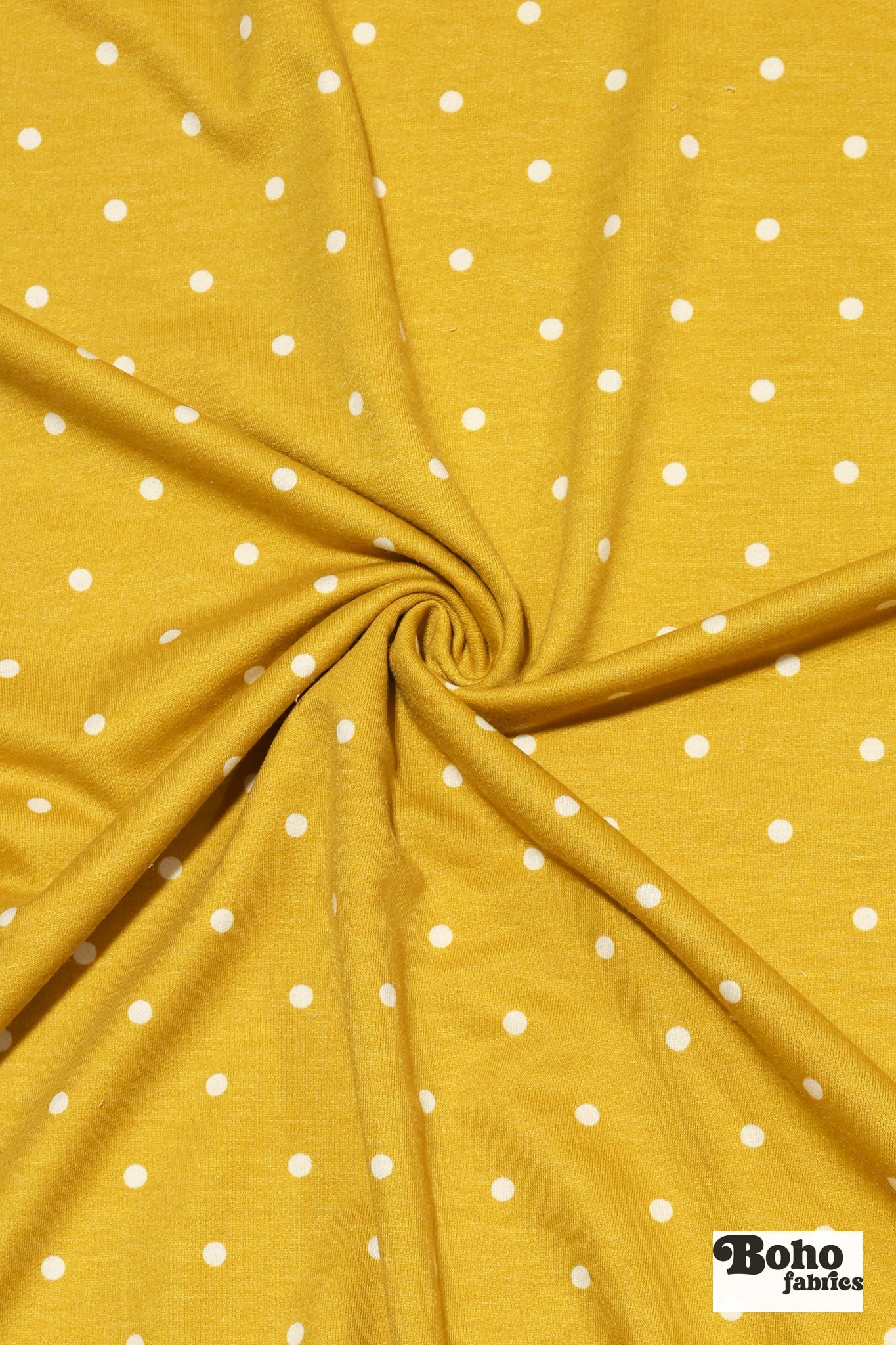 Yellow Polka Dots, French Terry Knit Fabric - Boho Fabrics - French Terry Prints, Knit Fabric