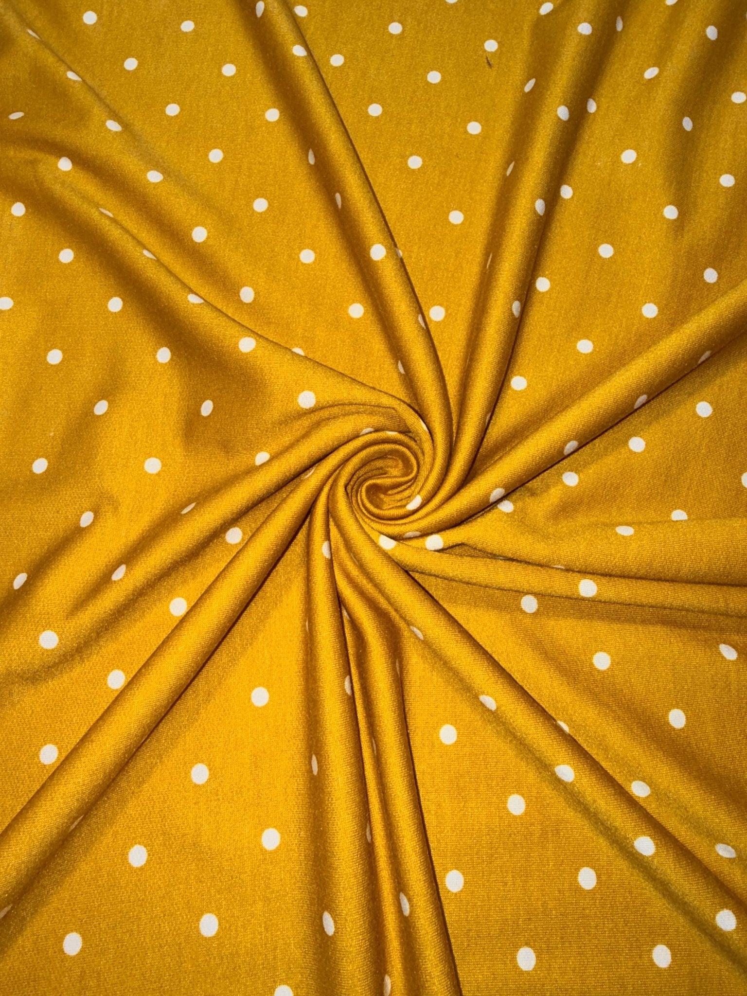 Yellow Polka Dots, French Terry Knit Fabric - Boho Fabrics - French Terry Prints, Knit Fabric
