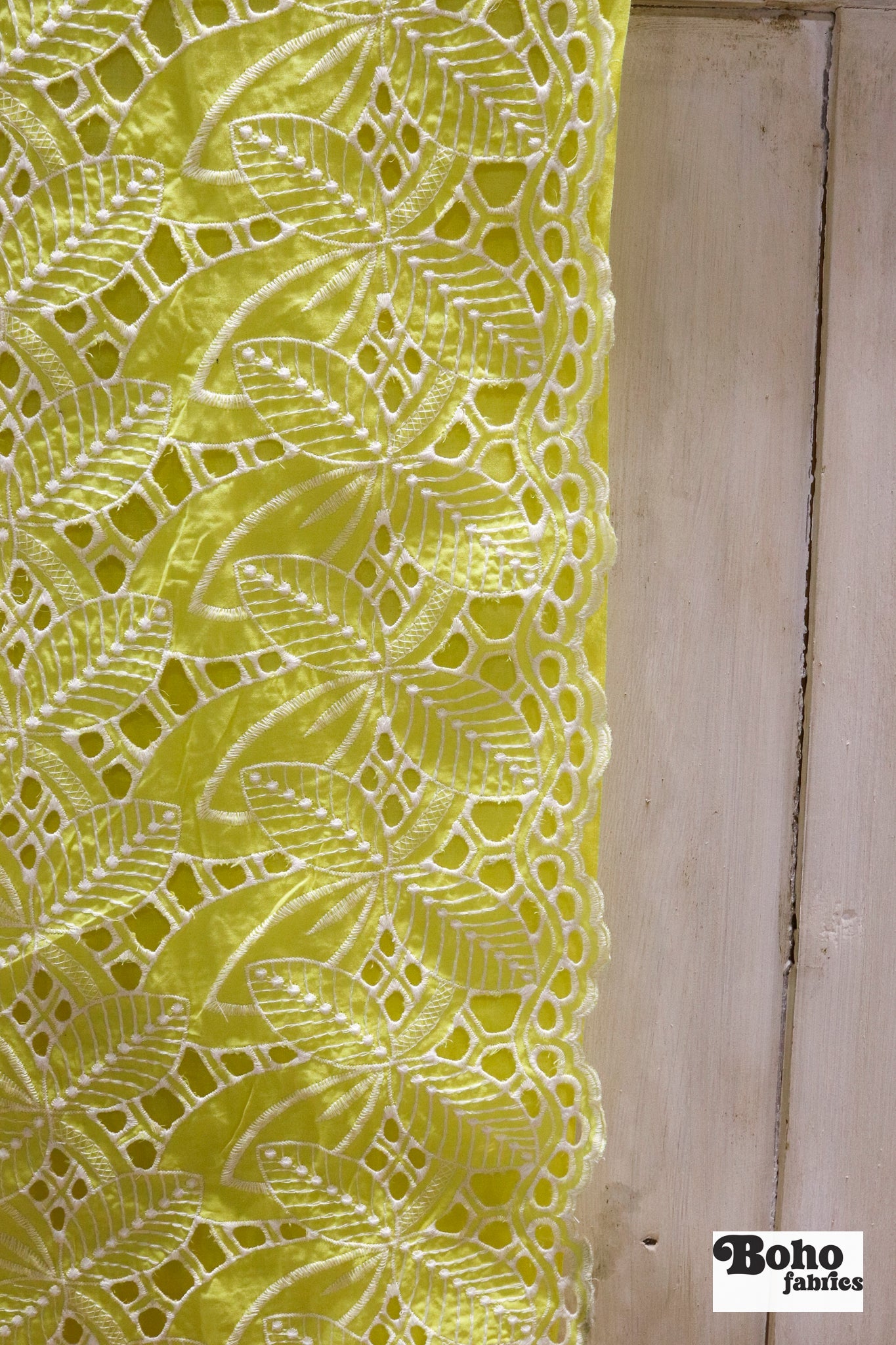 Yellow, Retro Tropic Embroidered Florals, Cotton Woven Fabric - Boho Fabrics - Shirting, Woven