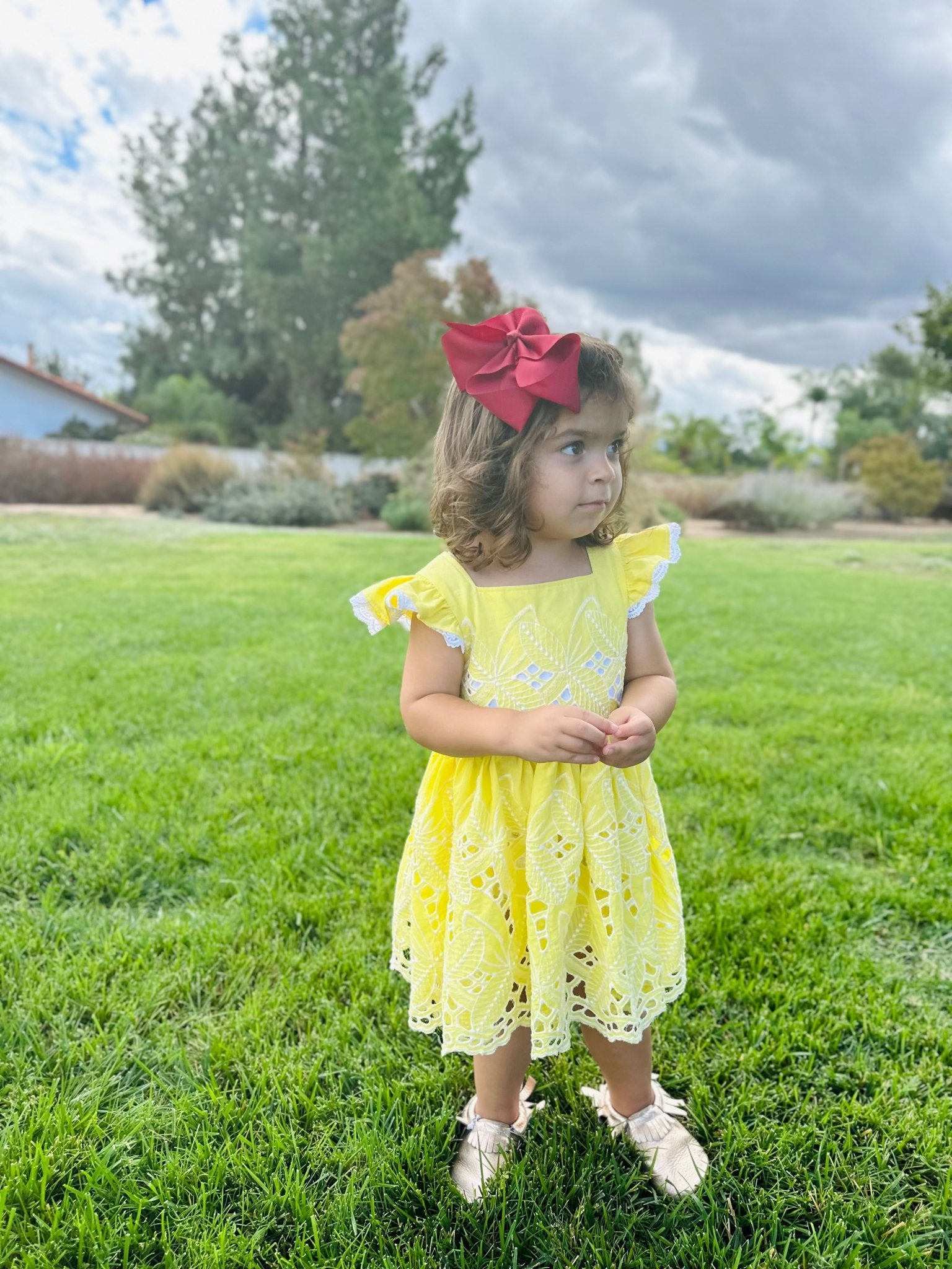 Yellow, Retro Tropic Embroidered Florals, Cotton Woven Fabric - Boho Fabrics - Shirting, Woven