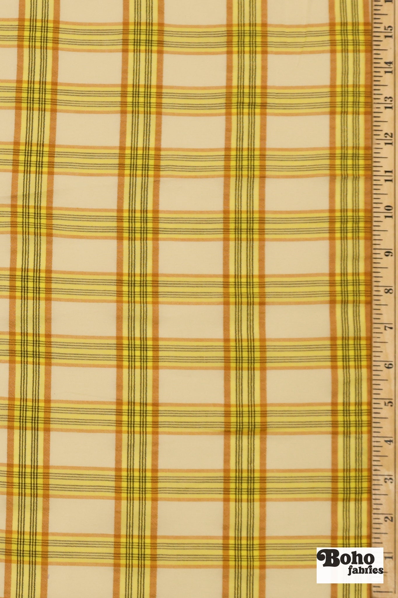 Yellow, Tan & Black Plaid Cotton Woven Fabric - Boho Fabrics - Shirting, Woven