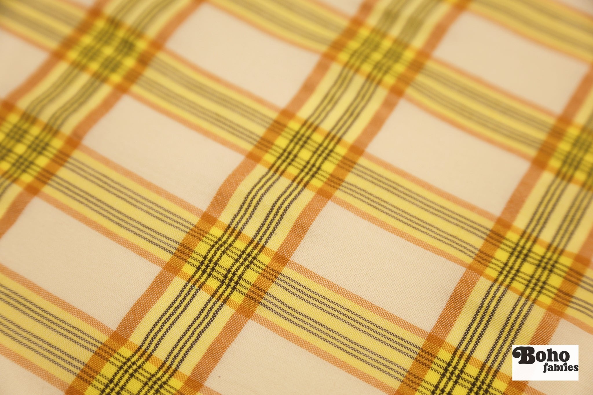 Yellow, Tan & Black Plaid Cotton Woven Fabric - Boho Fabrics - Shirting, Woven