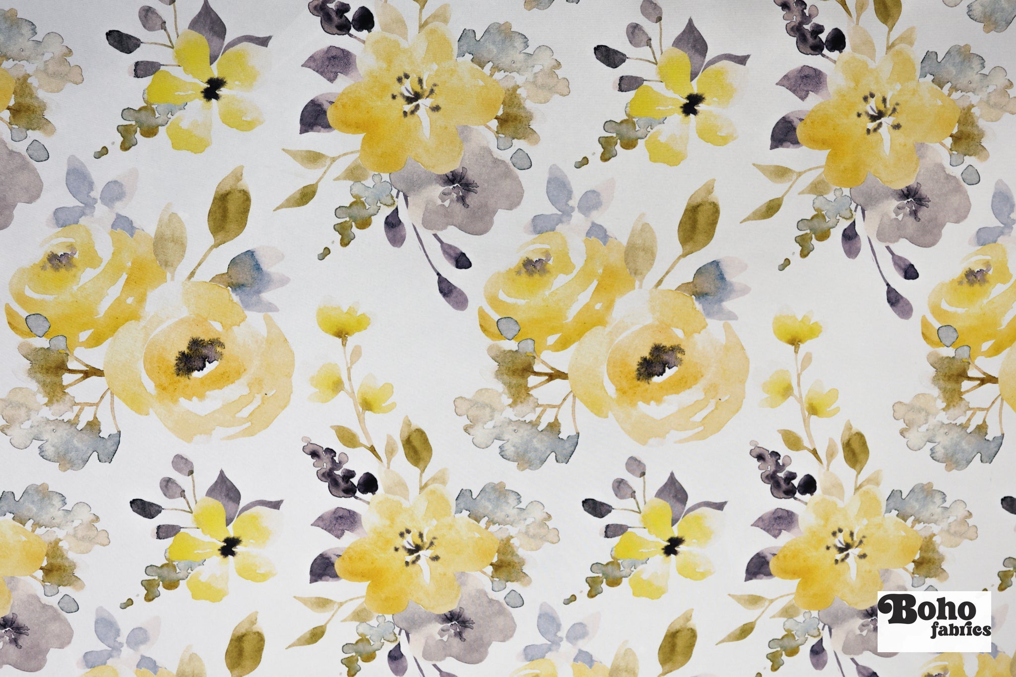 Yellow Watercolor Floral Canvas Woven Fabric - Boho Fabrics - Home Dec. & Upholstery Fabric