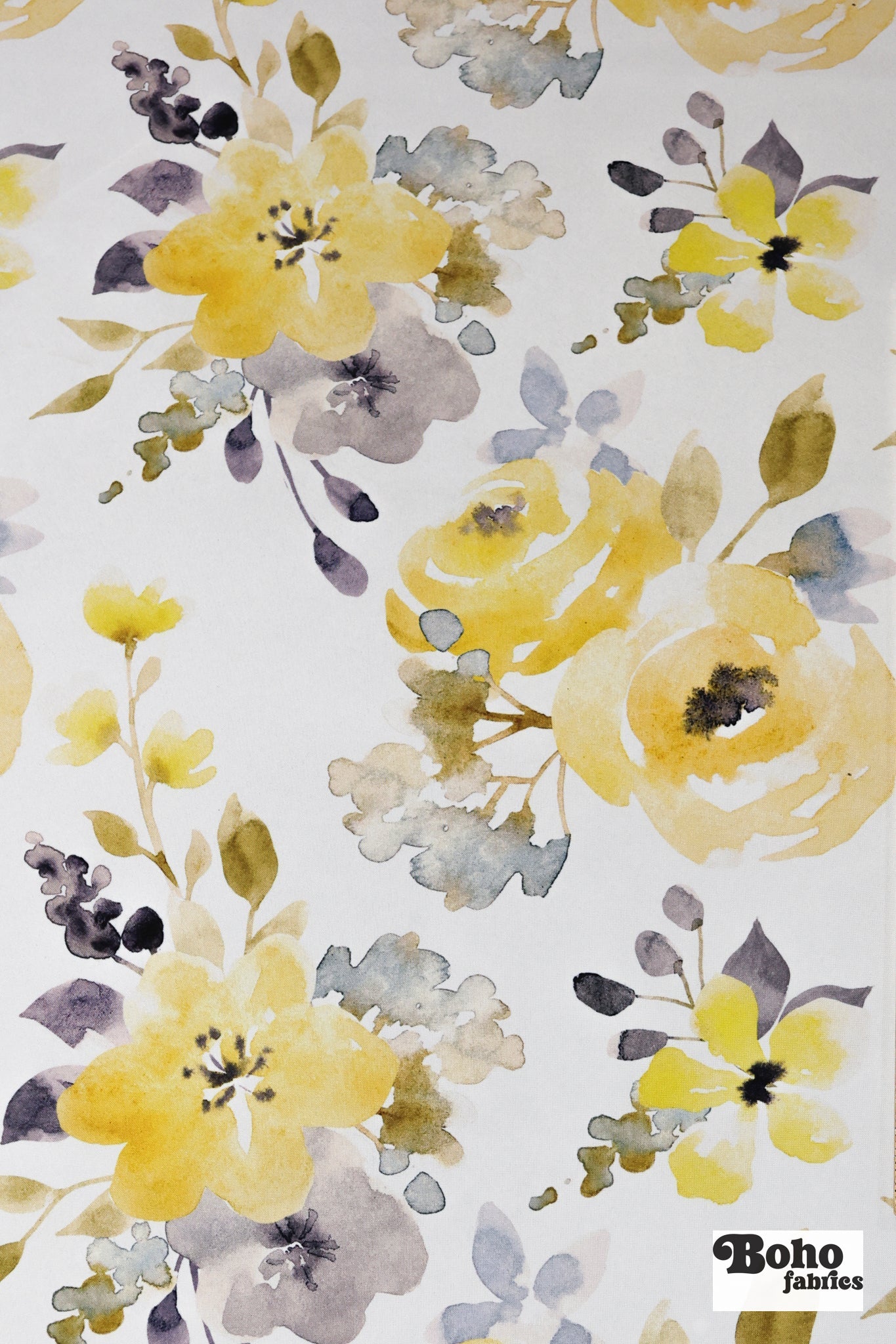 Yellow Watercolor Floral Canvas Woven Fabric - Boho Fabrics - Home Dec. & Upholstery Fabric