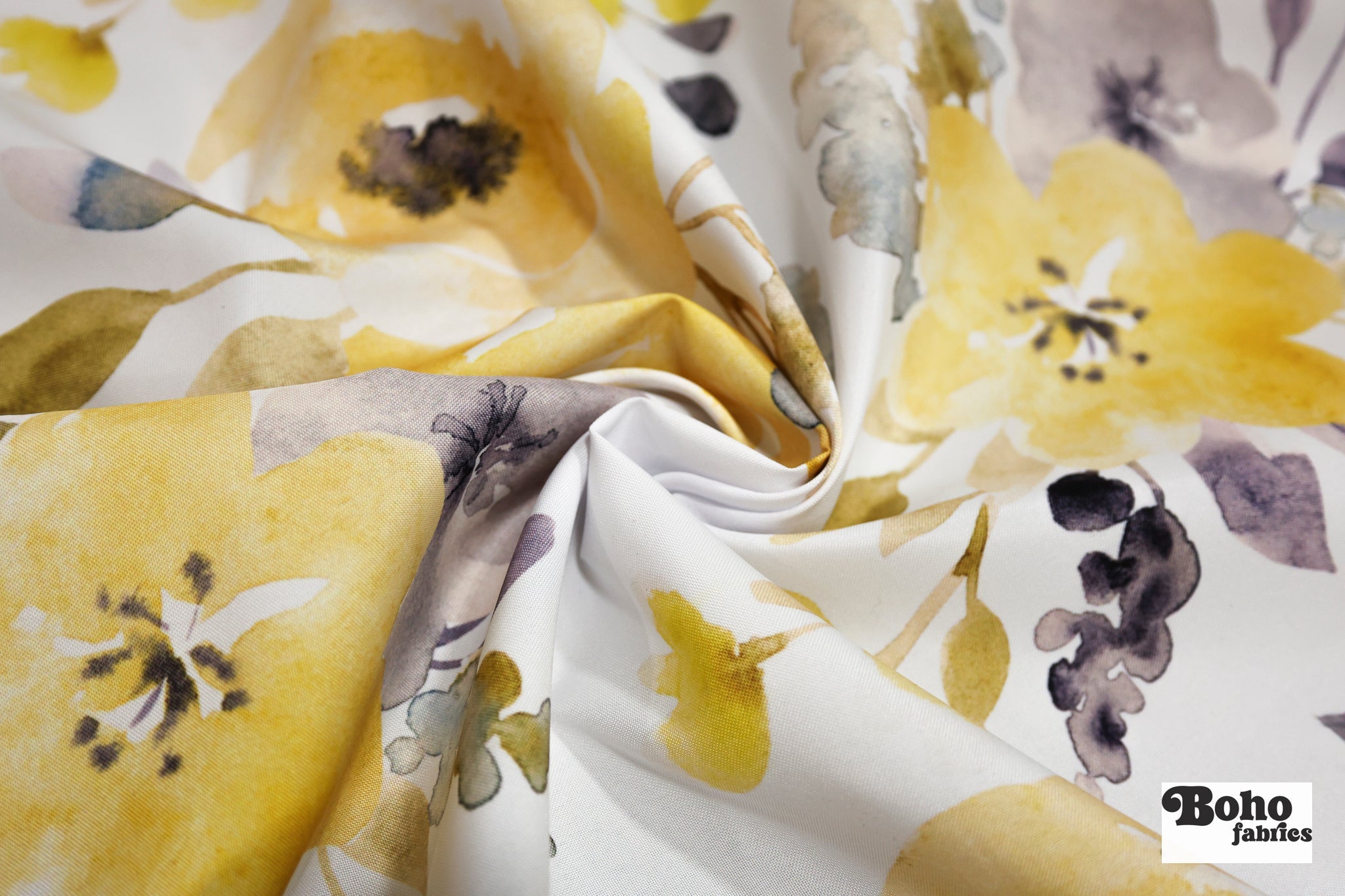 Yellow Watercolor Floral Canvas Woven Fabric - Boho Fabrics - Home Dec. & Upholstery Fabric