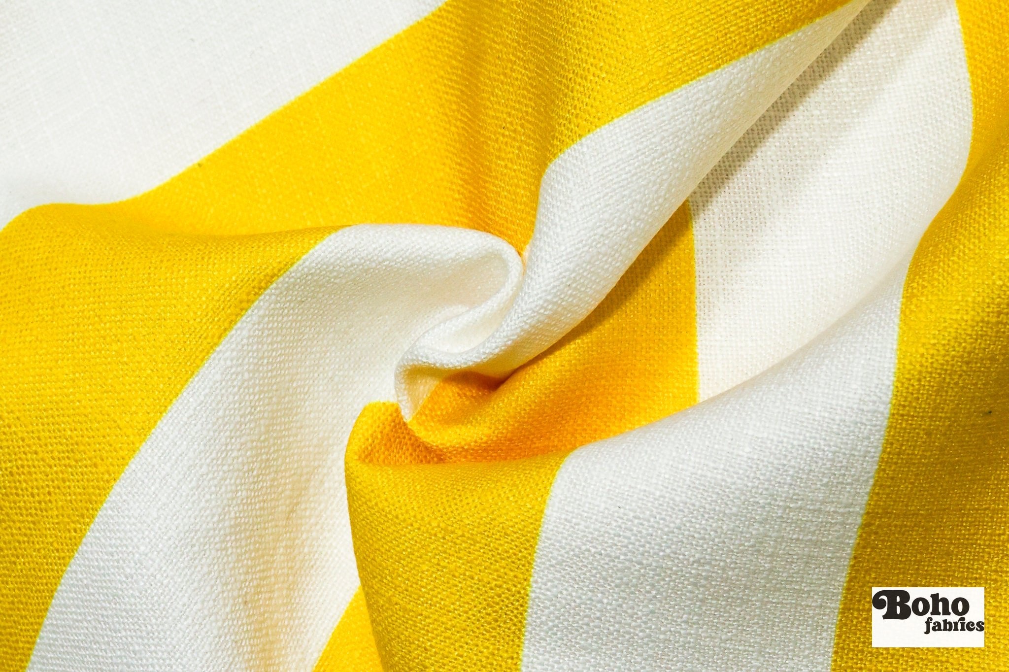 Yellow & White, 3" Wide Striped Linen-Look Woven Fabric - Boho Fabrics - Home Dec. & Upholstery Fabric