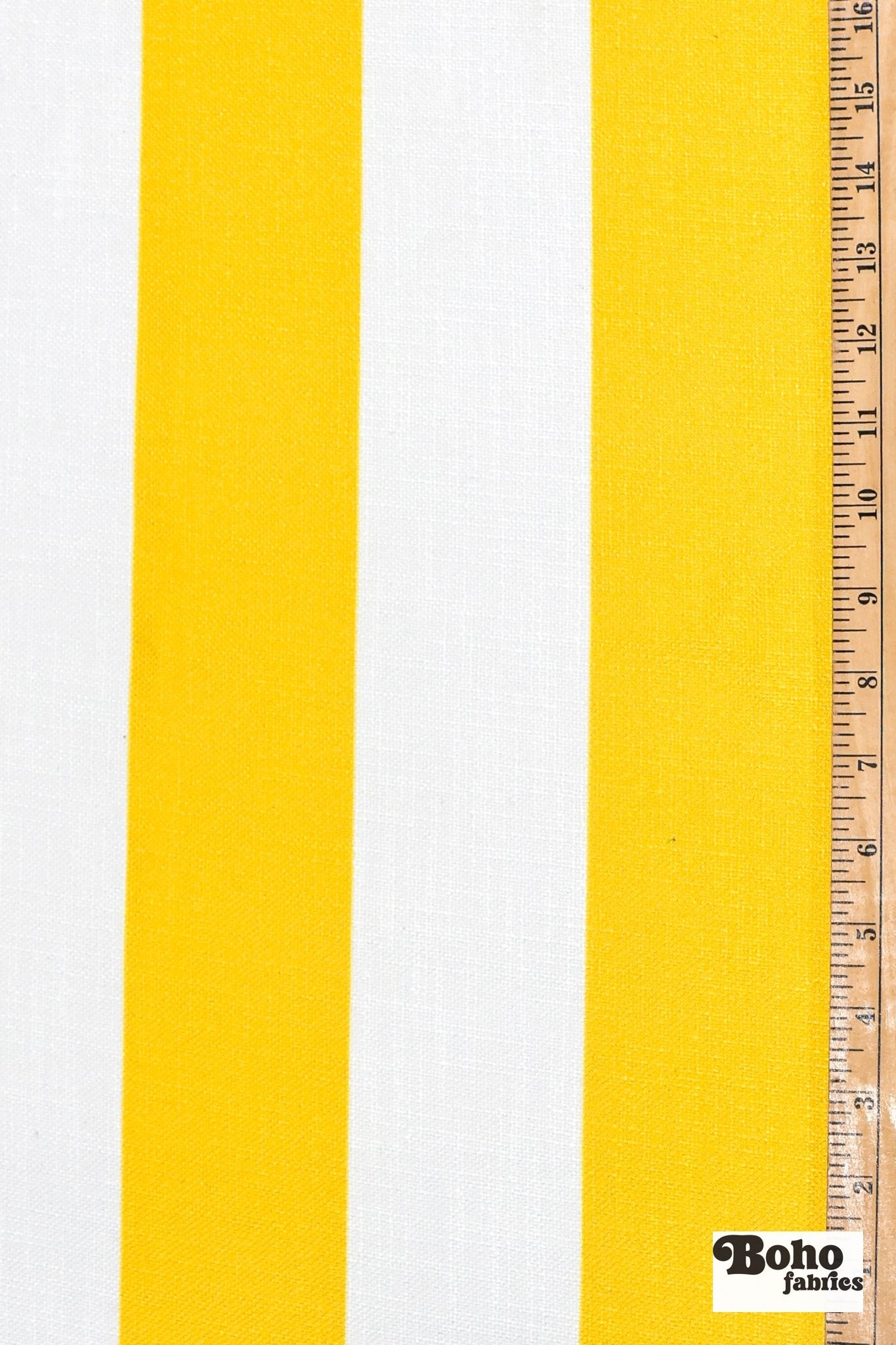 Yellow & White, 3" Wide Striped Linen-Look Woven Fabric - Boho Fabrics - Home Dec. & Upholstery Fabric