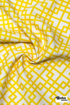 Yellow & White, Interlocking Squares Linen-Look Woven Fabric - Boho Fabrics - Home Dec. & Upholstery Fabric