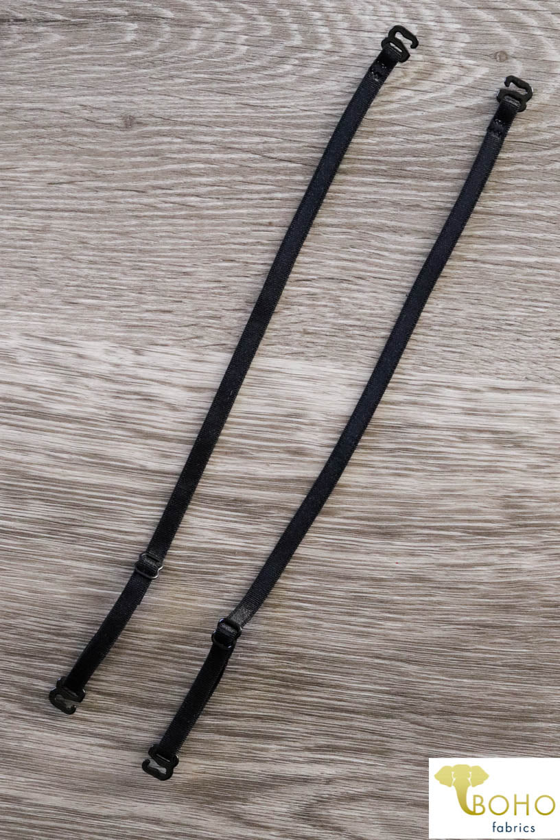 Youth Removable Satin Adjustable Elastic Tank Top Straps in Black. 1/4" Wide. CS-BC - Boho Fabrics